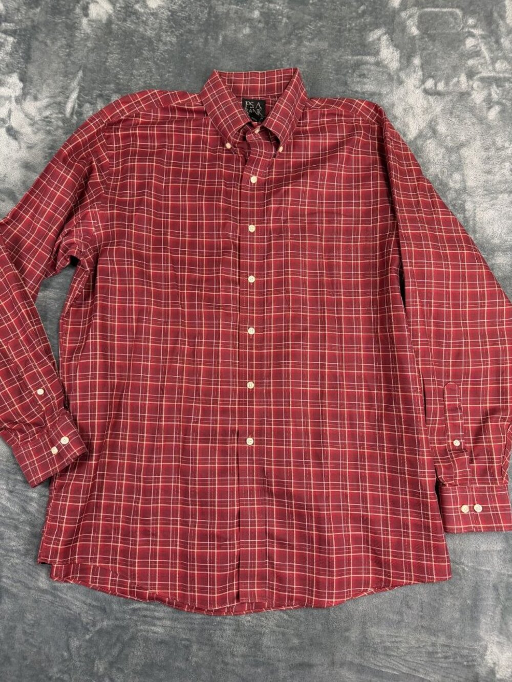 Jos. A. Bank Mens Red & White Plaid Travelers Collection Button-Up Shirt L